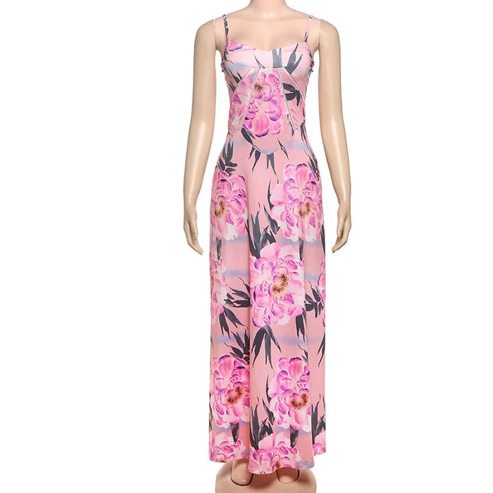 Women's Maxi Dress - Floral Print - Spaghetti Strap - Elegant Flowing Fit