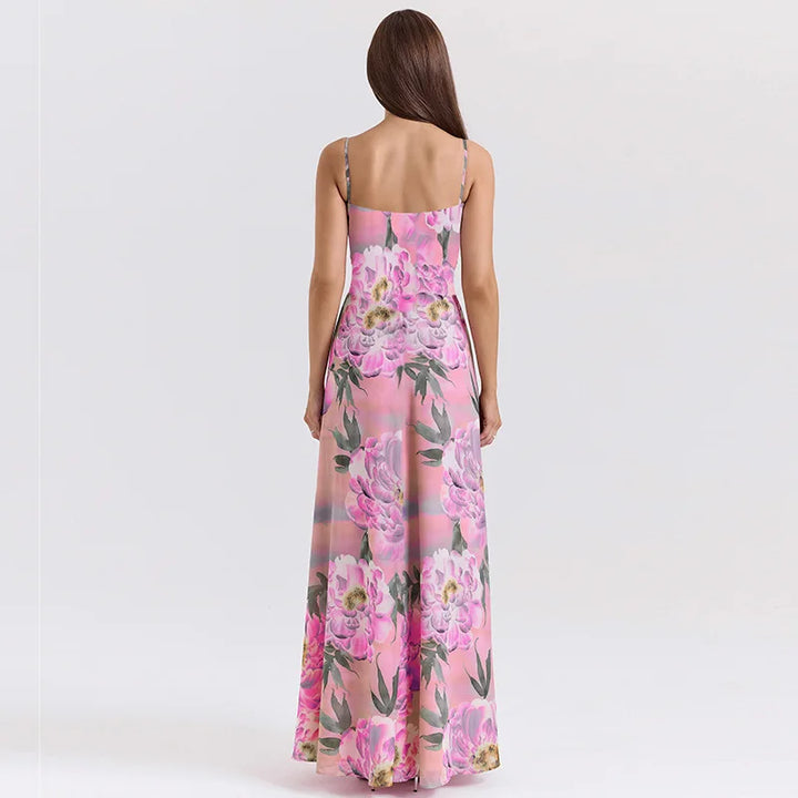 Women's Maxi Dress - Floral Print - Spaghetti Strap - Elegant Flowing Fit