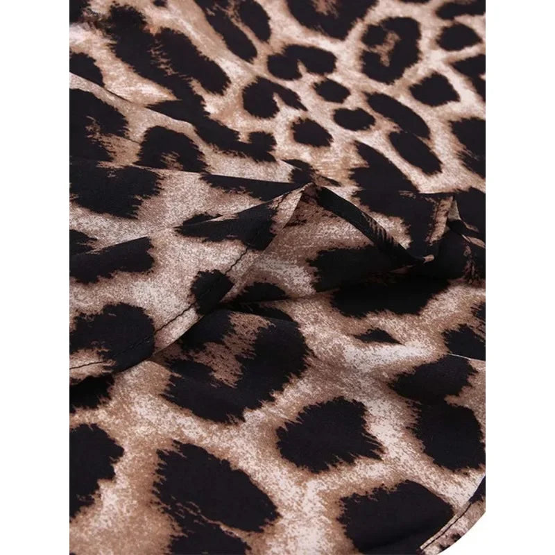 Women's Long Button-Down Dress - Leopard Print - Collared - Flowing Fit - Front Slit