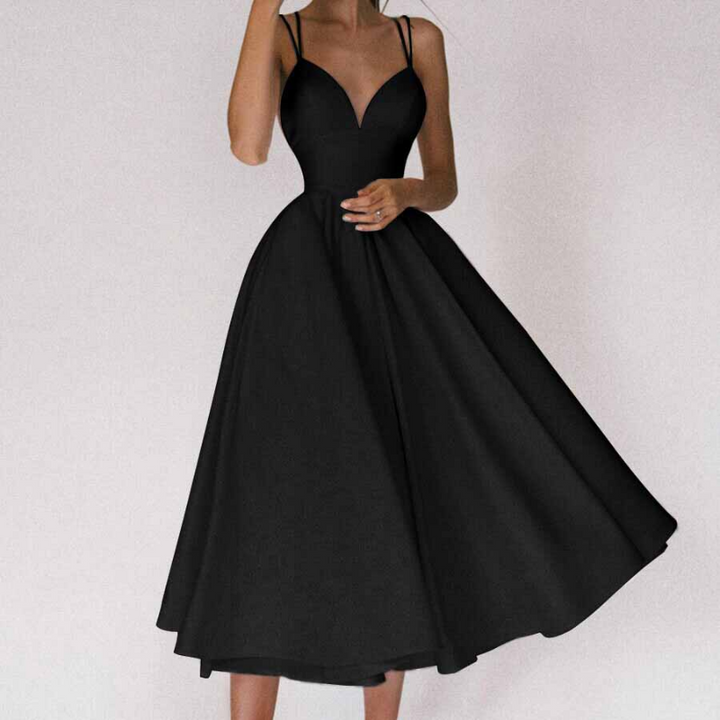 Women's Evening Gown - Sweetheart Neckline - Spaghetti Straps - A-Line Midi Dress