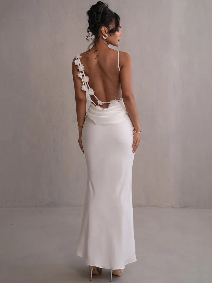 Women's Evening Gown - Satin Floor-Length - Cowl Neck - Spaghetti Straps Elegant Fit