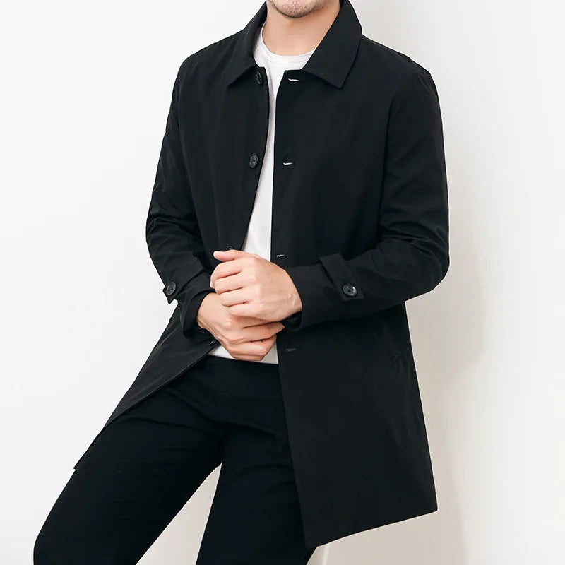 Men’s Windbreaker Jacket - Water-Resistant - Relaxed Fit - Button Front Mid-Length