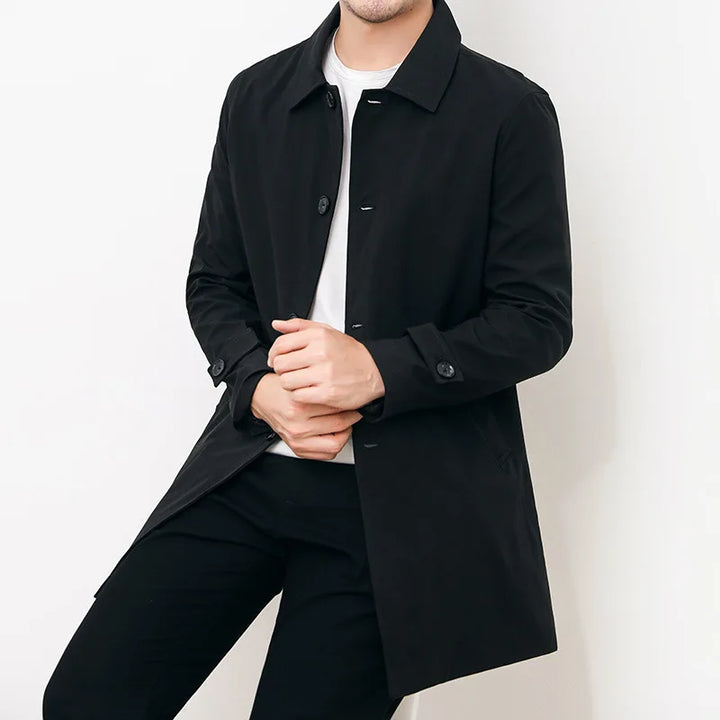 Men’s Windbreaker Jacket - Water-Resistant - Relaxed Fit - Button Front Mid-Length
