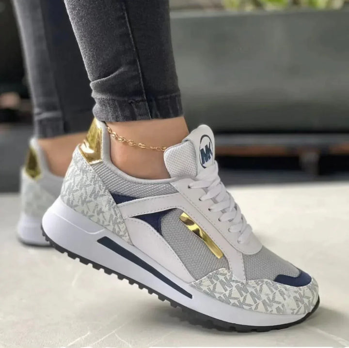Women’s Sneaker – Mesh Upper – Cushioned Midsole – Metallic Accents – Lace-Up Design