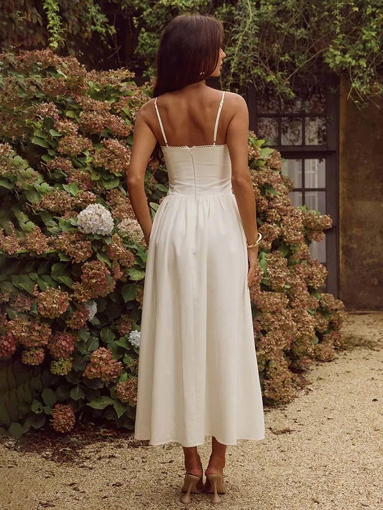 Women's Midi Dress - Spaghetti Strap - Fitted Bodice - Flared A-Line Silhouette