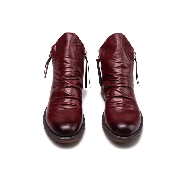 Men’s Ankle Boots – Leather-Look Finish – Side Zipper – Sleek Fit – Low Heel