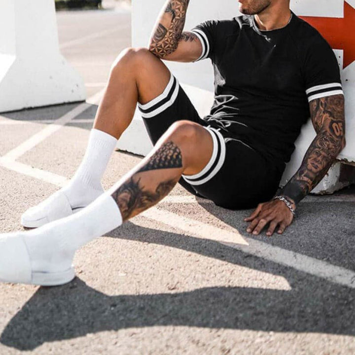 Men’s Athletic Set – Slim Fit – Breathable Stretch Blend – Short Sleeve Top & Shorts