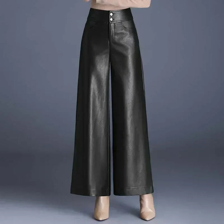 Women’s Leather Trousers - High Waist - Wide Leg - Relaxed Fit - Full Length