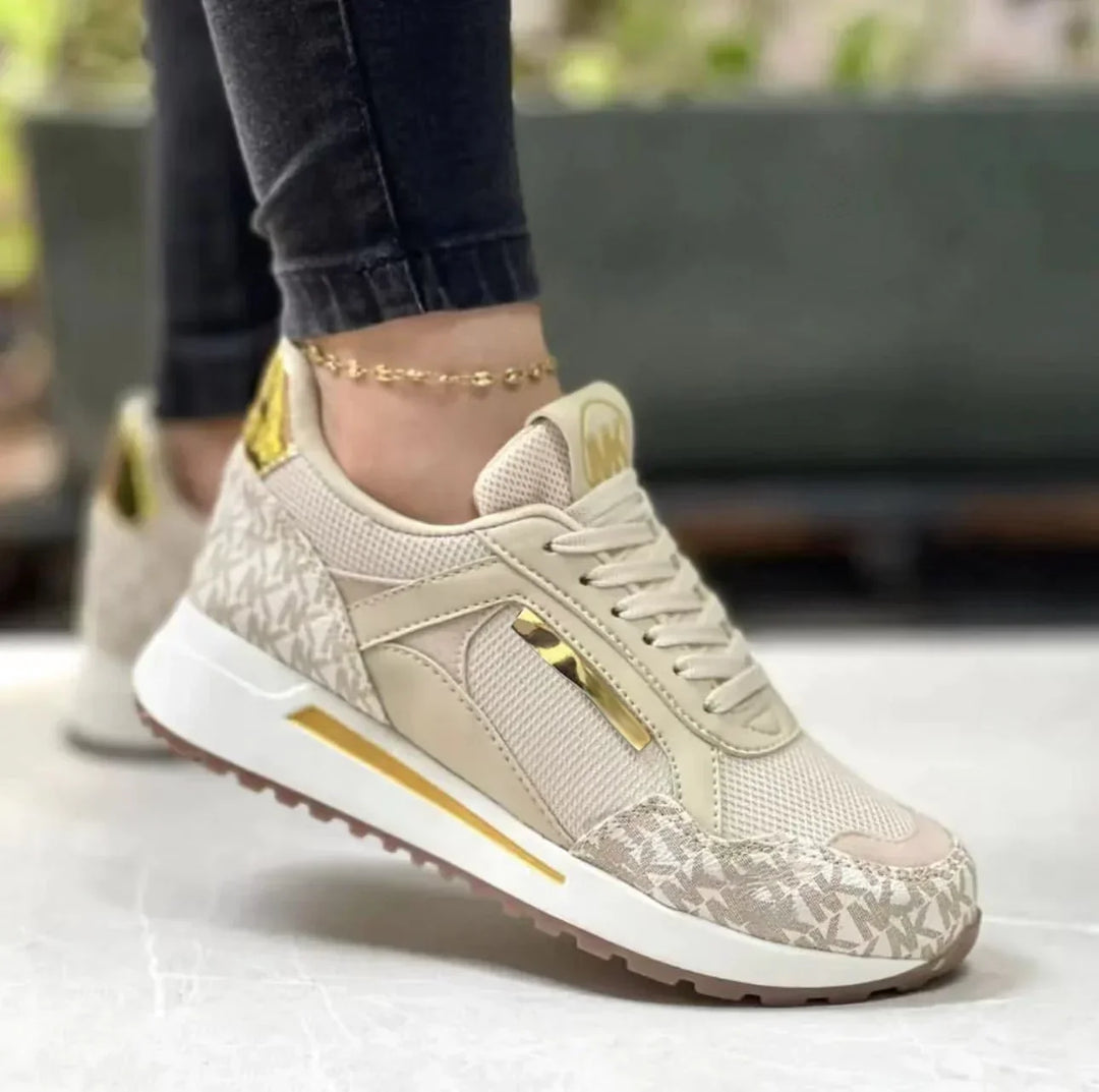 Women’s Sneaker – Mesh Upper – Cushioned Midsole – Metallic Accents – Lace-Up Design