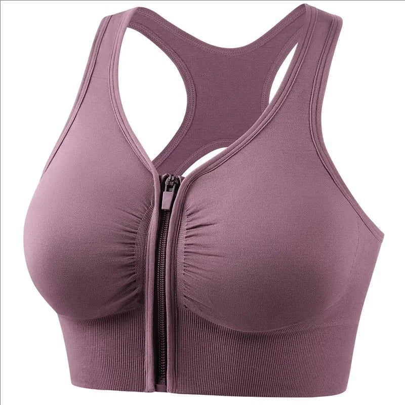 Women's Sports Bra – Breathable Blend – Snug Fit – Racerback – Front Zipper – Workout Support