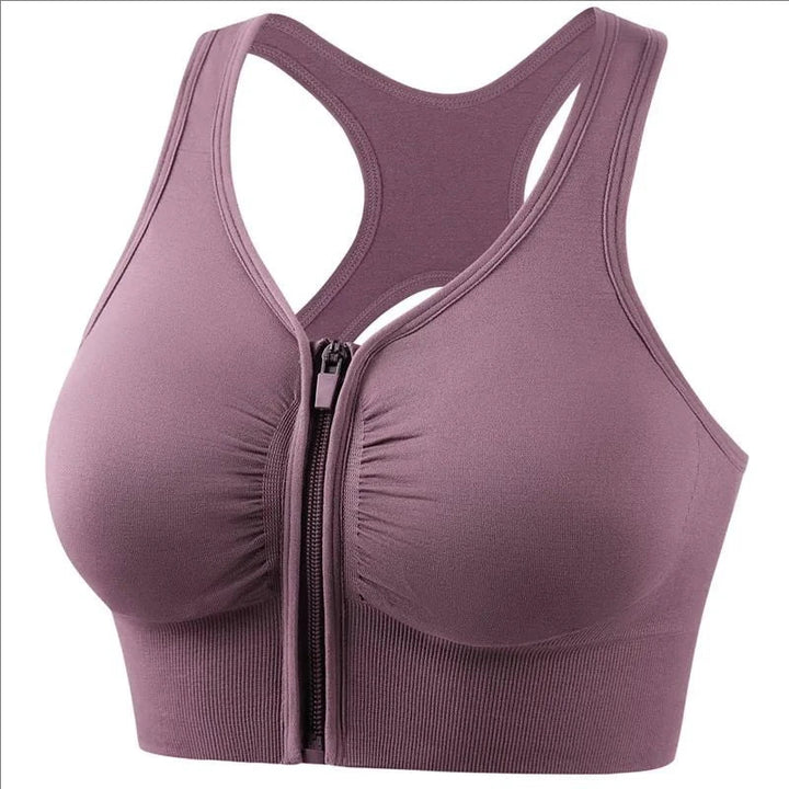 Women's Sports Bra – Breathable Blend – Snug Fit – Racerback – Front Zipper – Workout Support