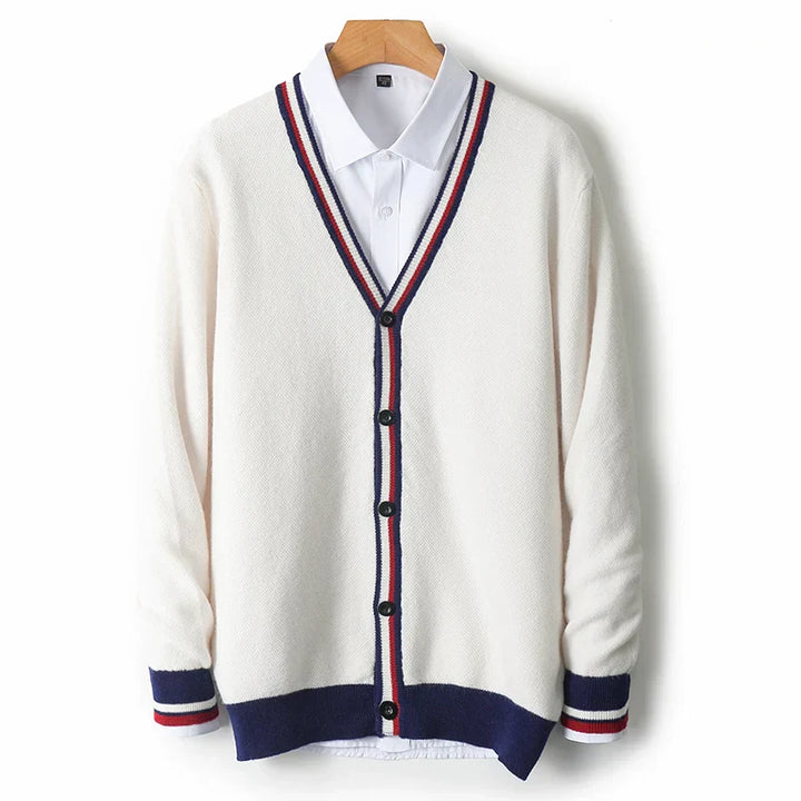 Men’s Cardigan – Knit Wool Blend – Relaxed Fit – V-Neck Button-Up – Ribbed Trim