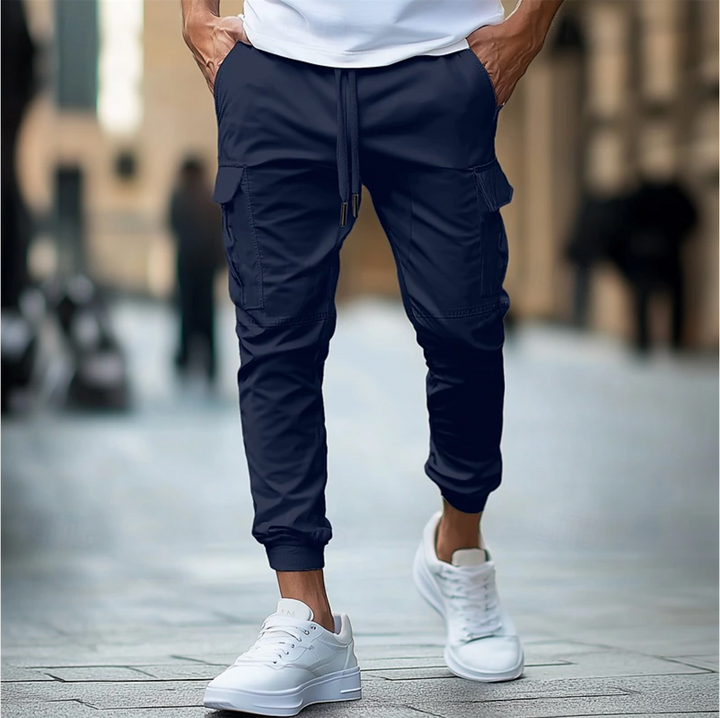 Men’s Cargo Jogger Pants – Slim Fit – Stretch Cotton – Elastic Waist & Ankle Cuffs