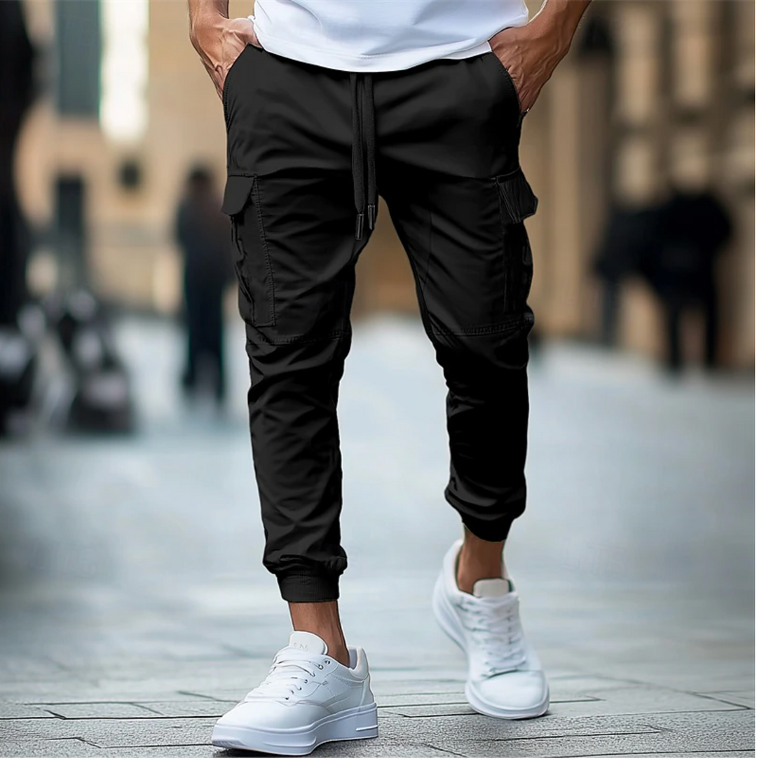Men’s Cargo Jogger Pants – Slim Fit – Stretch Cotton – Elastic Waist & Ankle Cuffs
