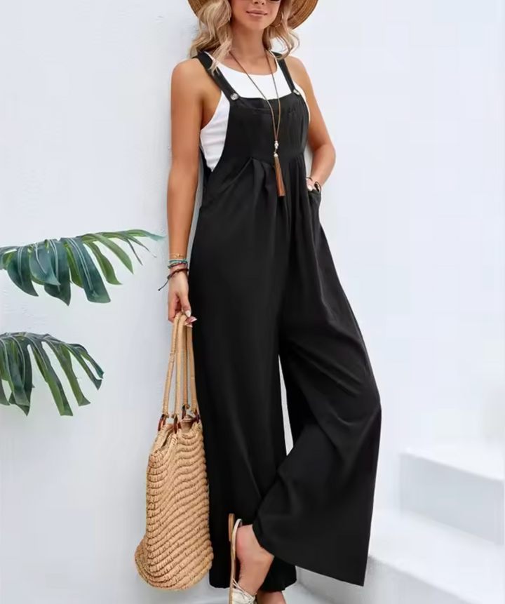 Women's Jumpsuit - Wide Leg - Sleeveless Adjustable Straps - Relaxed Fit Breathable Fabric