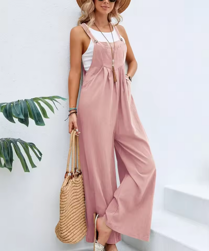 Women's Jumpsuit - Wide Leg - Sleeveless Adjustable Straps - Relaxed Fit Breathable Fabric