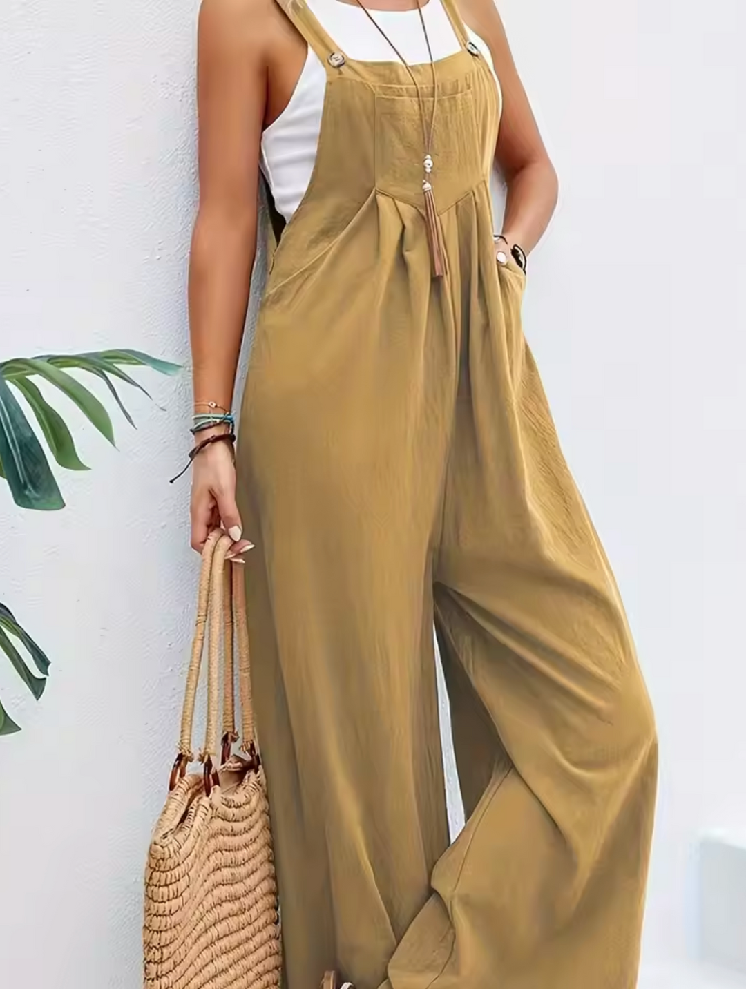 Women's Jumpsuit - Wide Leg - Sleeveless Adjustable Straps - Relaxed Fit Breathable Fabric