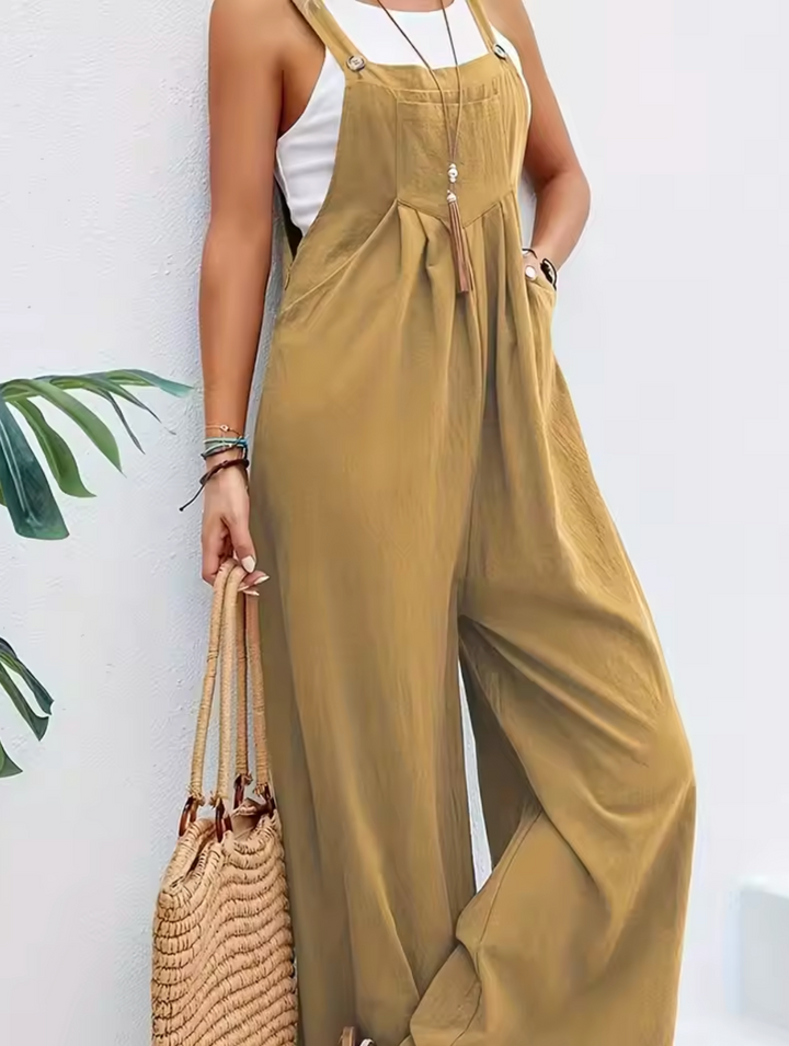 Women's Jumpsuit - Wide Leg - Sleeveless Adjustable Straps - Relaxed Fit Breathable Fabric