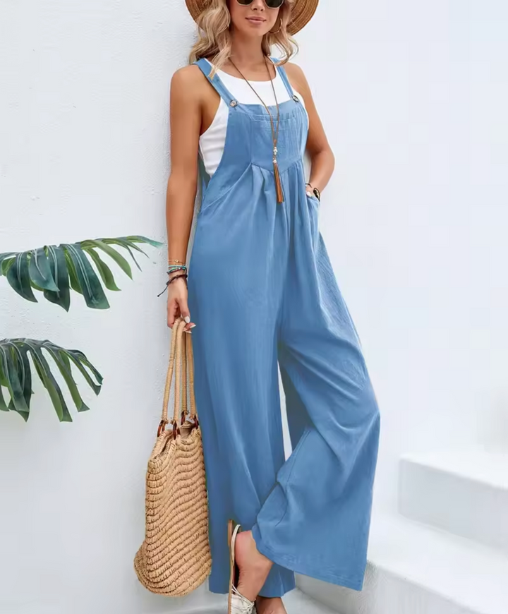 Women's Jumpsuit - Wide Leg - Sleeveless Adjustable Straps - Relaxed Fit Breathable Fabric