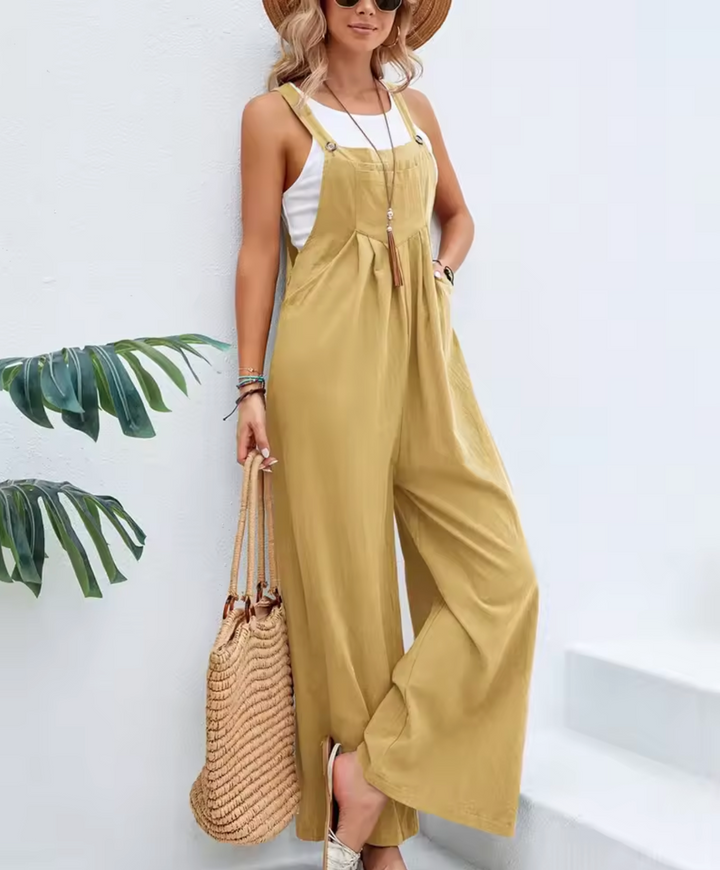 Women's Jumpsuit - Wide Leg - Sleeveless Adjustable Straps - Relaxed Fit Breathable Fabric