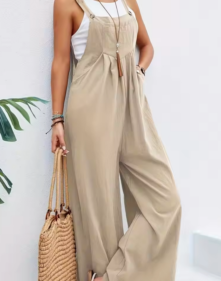 Women's Jumpsuit - Wide Leg - Sleeveless Adjustable Straps - Relaxed Fit Breathable Fabric