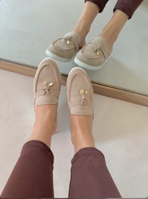Women’s Loafers - Slip-On Design - Cushioned Insole - Charm Accent - Smart Casual Style