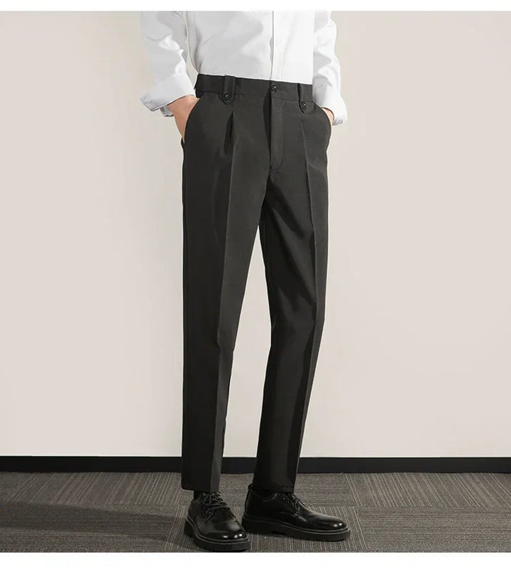 Men’s Trousers - Classic Fit - Pleated Front - Straight Leg Lightweight Cotton Blend
