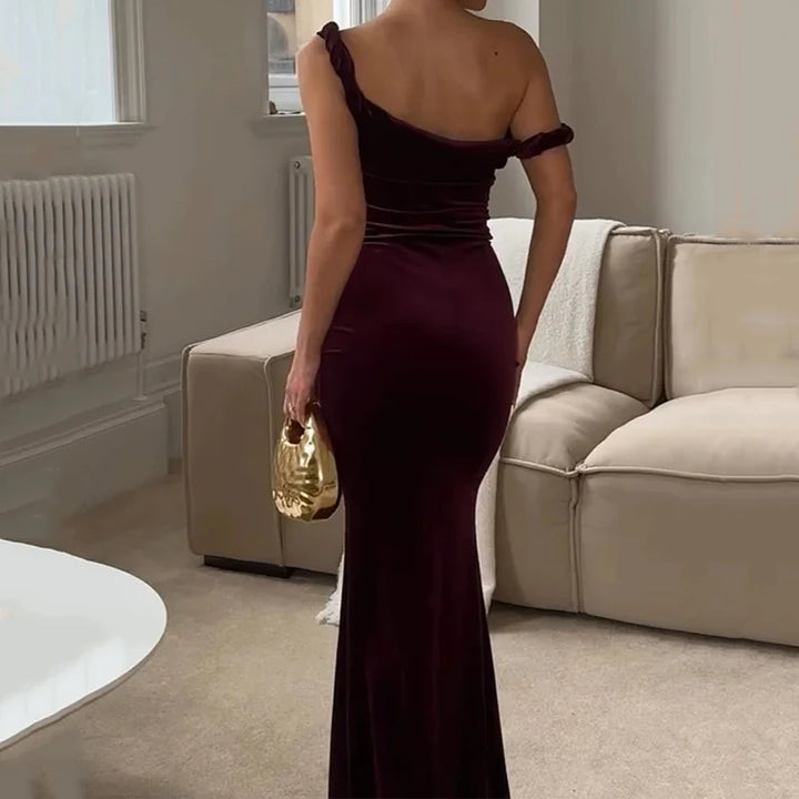 Women's Formal Gown - Velvet - Off-Shoulder - Floor-Length Elegant Evening Dress