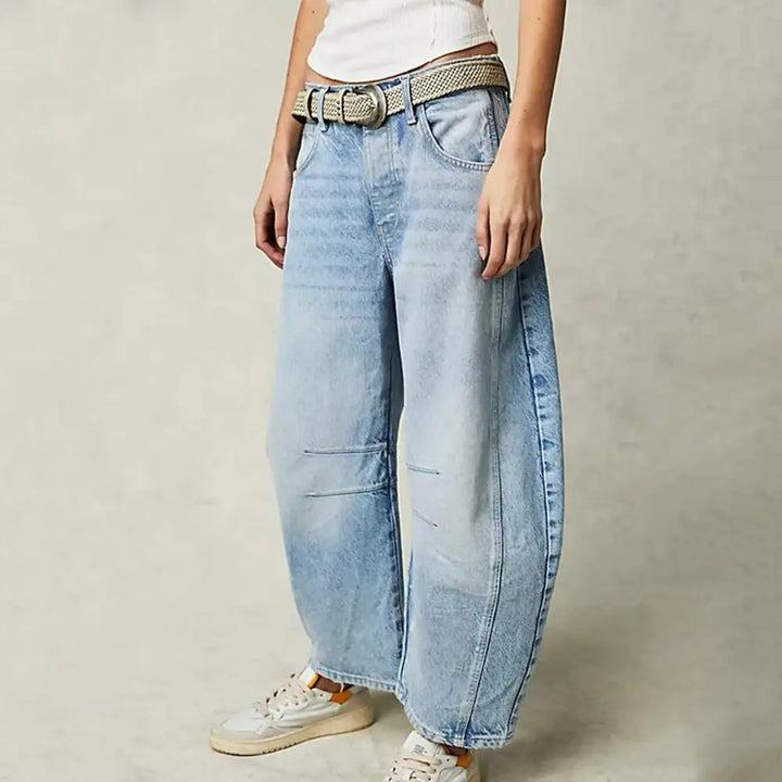 Women’s Jeans - Relaxed Fit - Barrel Leg - Full Length - Animal Print Casual Denim