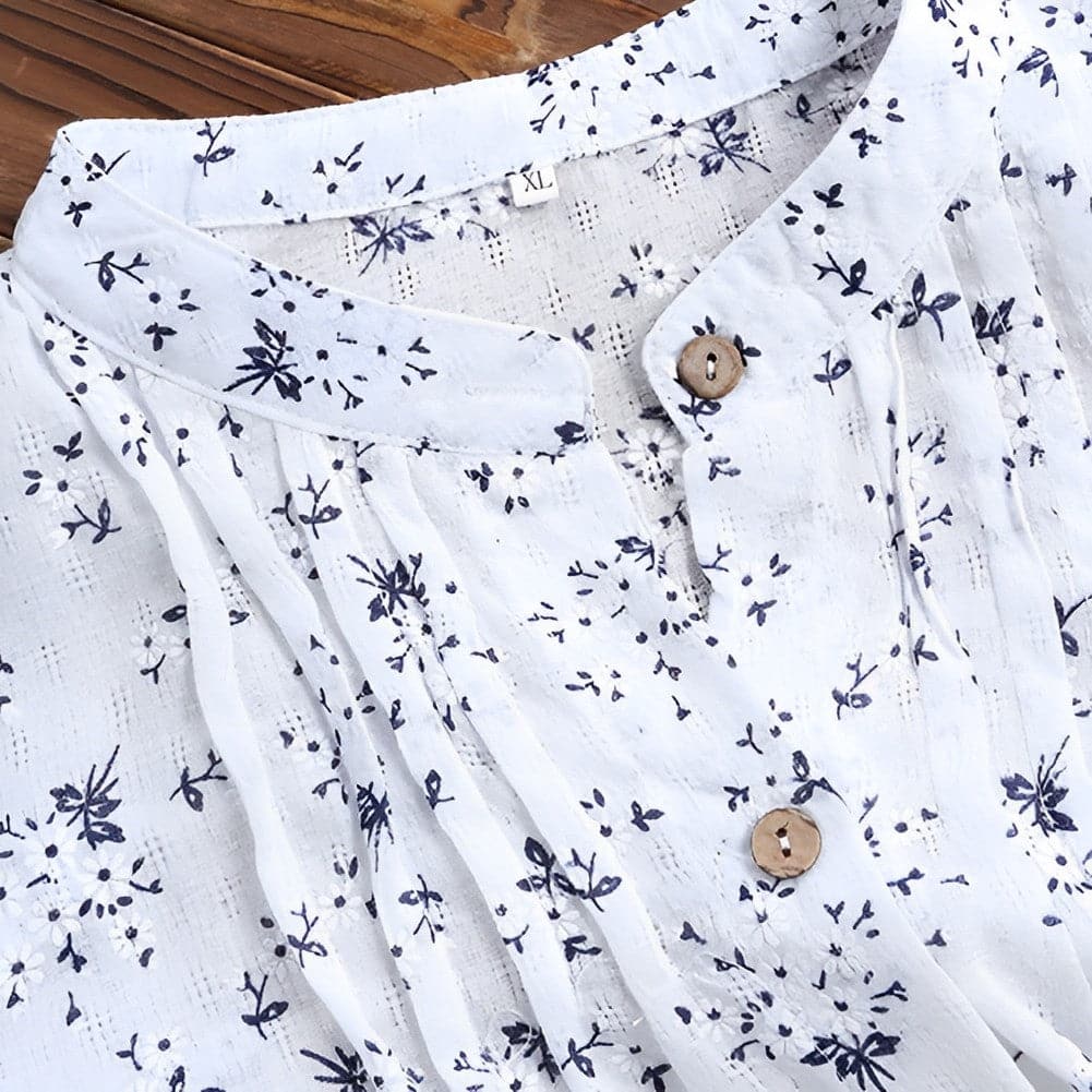 Women’s Blouse - Relaxed Fit - Button Front - V-Neck - Breathable Blend - Casual Style