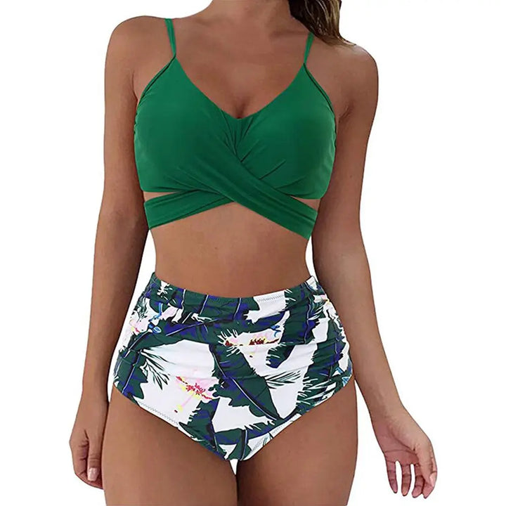 Women’s Bikini Set – Slim Fit Cross-Front Top – High-Waisted Ruched Bottoms