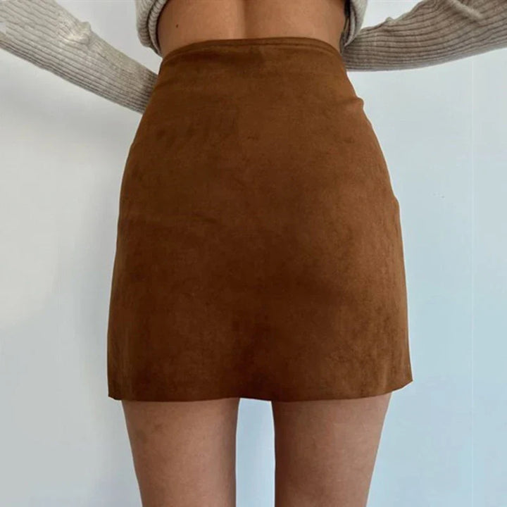 Women’s Mini Skirt - High Waist - Asymmetric Button Detail - Soft Structured Fabric