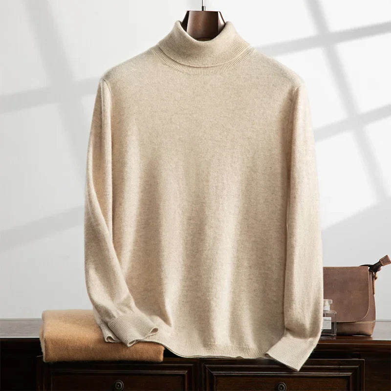 Men’s Turtleneck Sweater - 100% Cashmere - Relaxed Fit - Soft Ribbed Knit