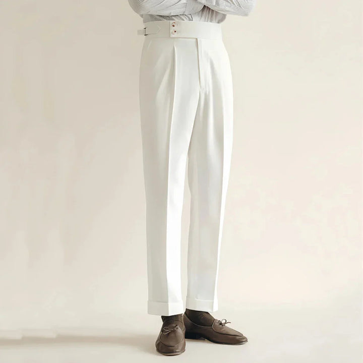 Men’s Tailored Trousers – Formal Fit – High-Rise Waist – Pleated Front – Cuffed Hem
