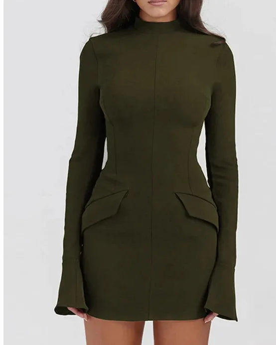 Women's Bodycon Dress - High Neck - Long Sleeve - Fitted Waist - Elegant Evening Wear