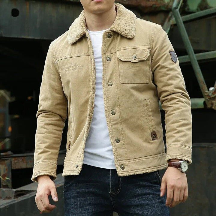 Men’s Jacket – Shearling Collar – Classic Fit – Button Closure