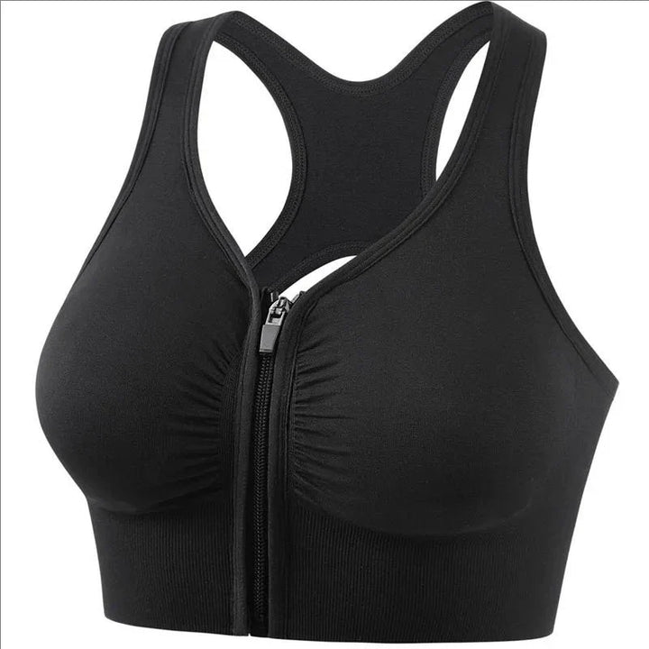 Women's Sports Bra – Breathable Blend – Snug Fit – Racerback – Front Zipper – Workout Support