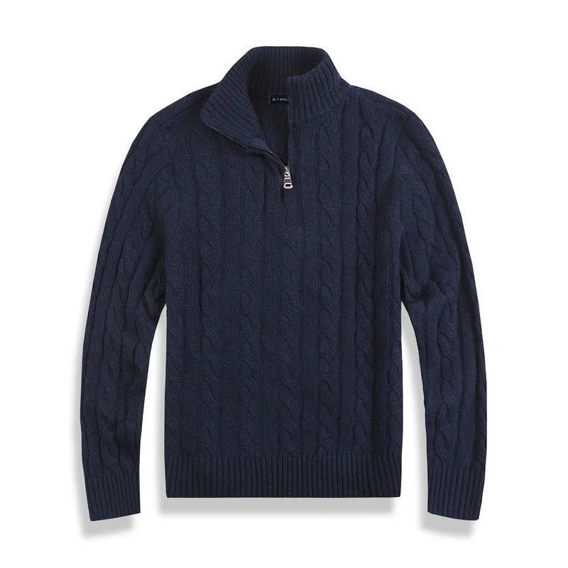 Men’s Half Zip Sweater - Cable Knit - Cotton Blend - Regular Fit - Ribbed Trim