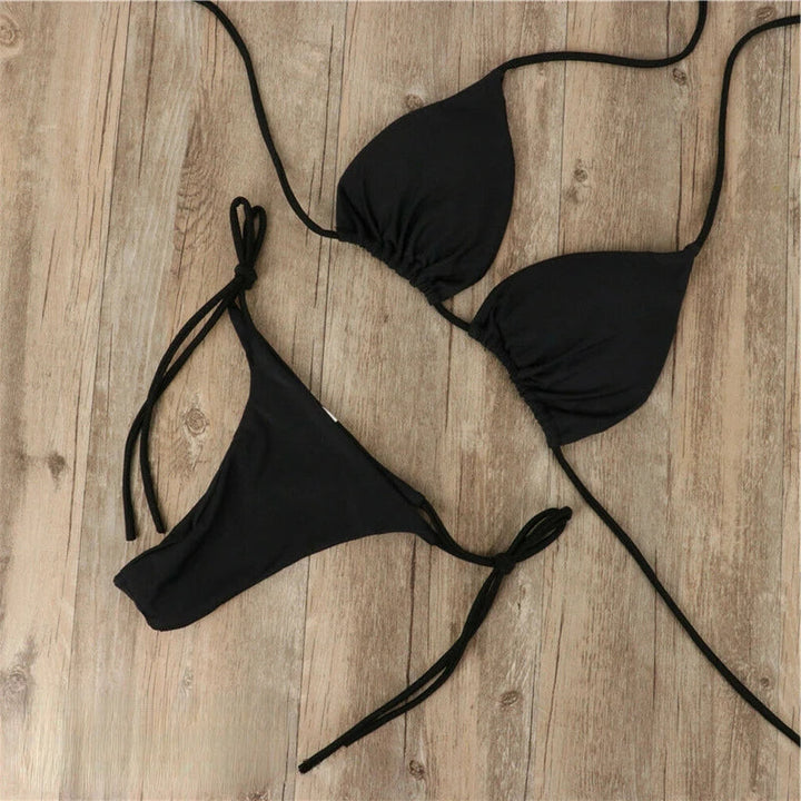 Women’s Bikini Set - Triangle Top - Adjustable Tie Straps - Low Rise Minimal Coverage
