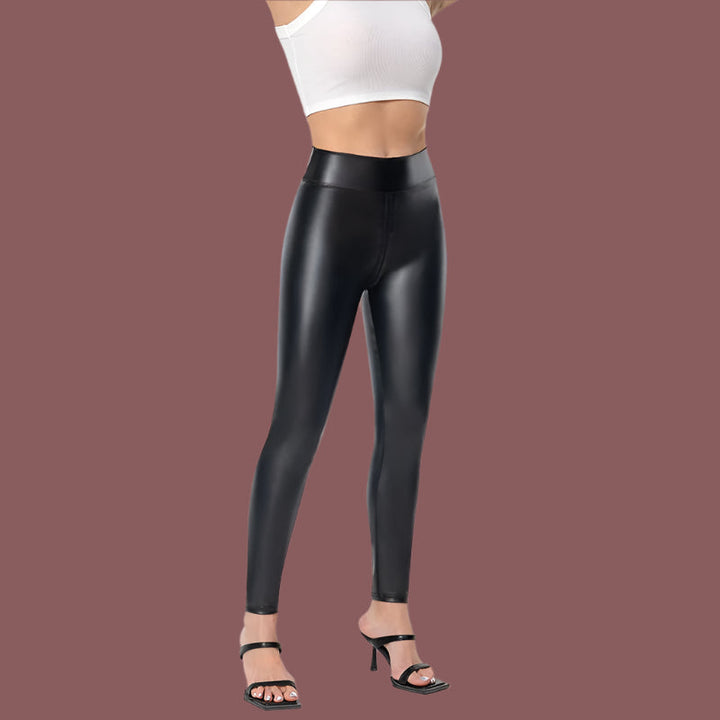 Women’s Pants – Slim Fit – Full Length – Sleek Shiny Finish – Front Zip