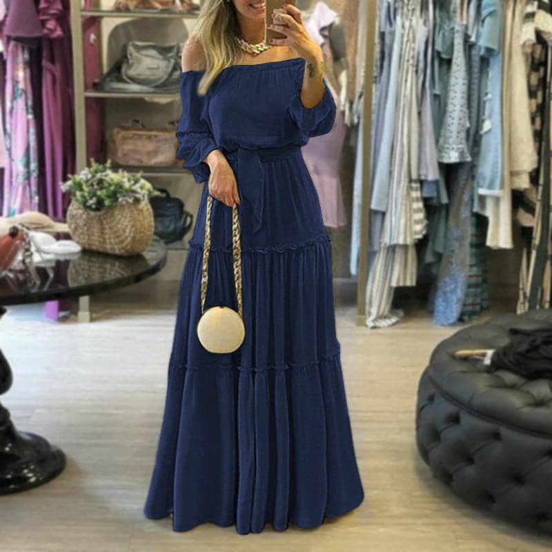 Women’s Maxi Dress – Off Shoulder – Relaxed Fit – Tiered Skirt