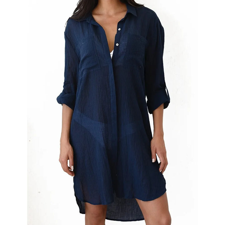 Women’s Cover-Up Dress – Relaxed Fit – Button-Down – Semi-Sheer – Breathable Blend