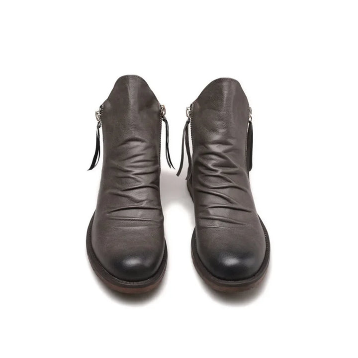 Men’s Ankle Boots – Leather-Look Finish – Side Zipper – Sleek Fit – Low Heel