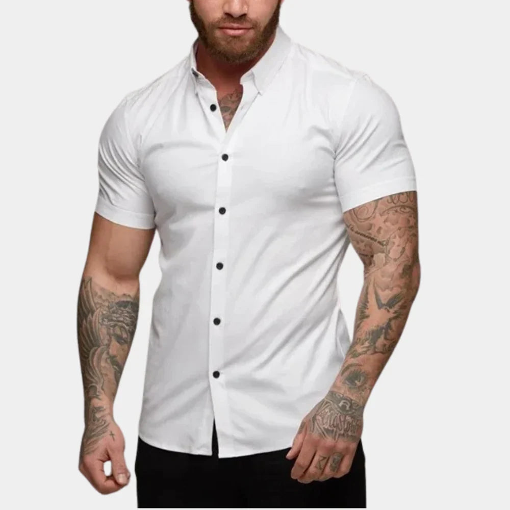 Men’s Short Sleeve Shirt - Slim Fit - Tailored Design - Breathable Blend Fabric