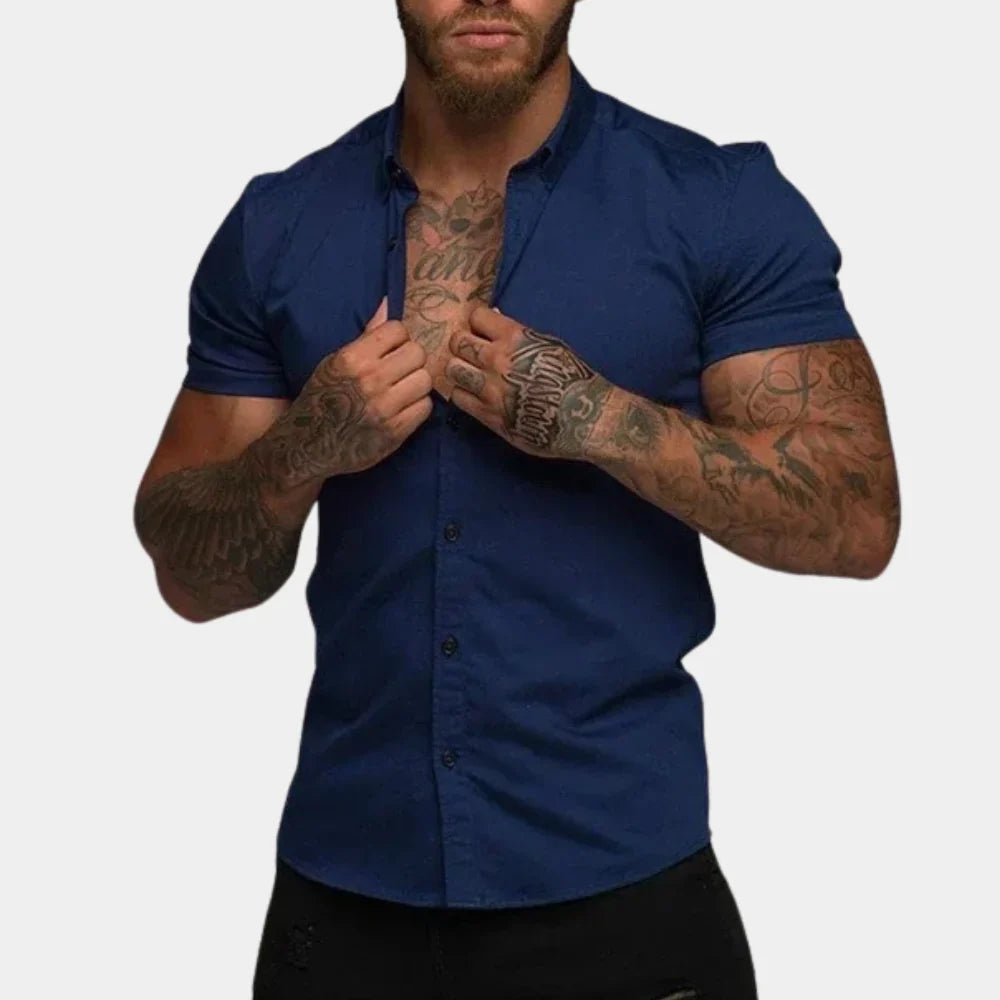 Men’s Short Sleeve Shirt - Slim Fit - Tailored Design - Breathable Blend Fabric