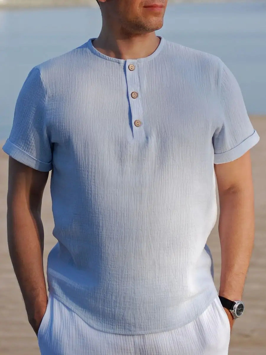 Men’s Henley T-Shirt – Soft Knit – Regular Fit – Short Sleeve – Button Neck Casual