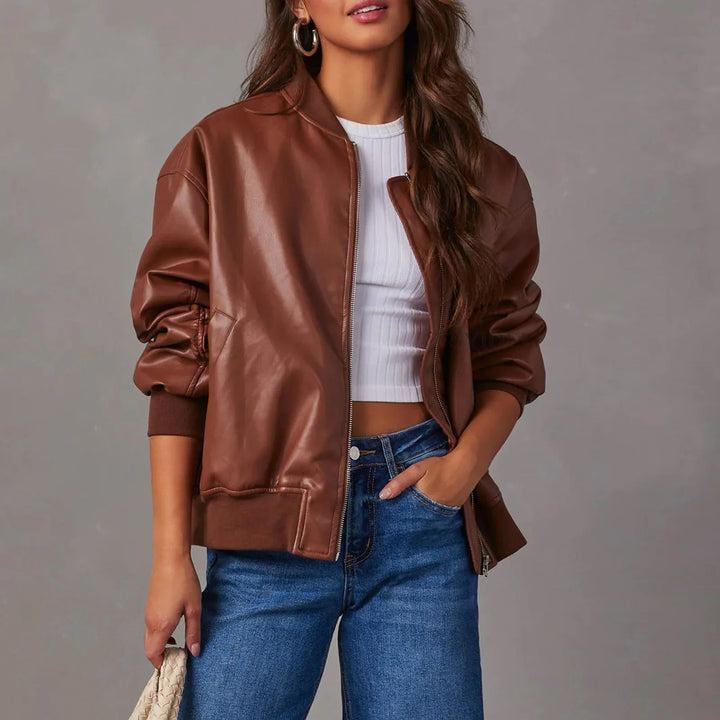 Women’s Jacket – Oversized Fit – Zipper Closure – Ribbed Hem – Casual Style