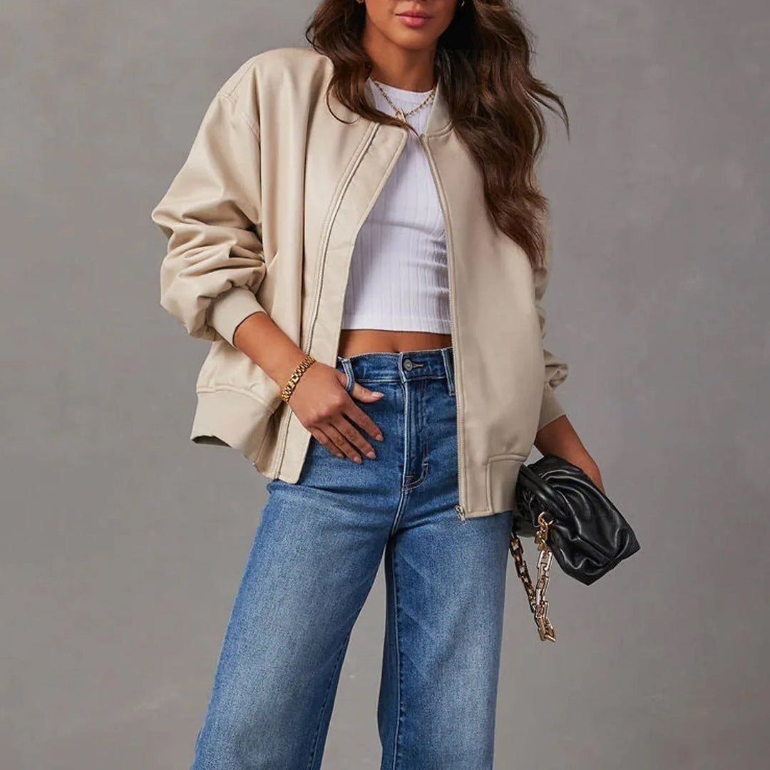 Women’s Jacket – Oversized Fit – Zipper Closure – Ribbed Hem – Casual Style