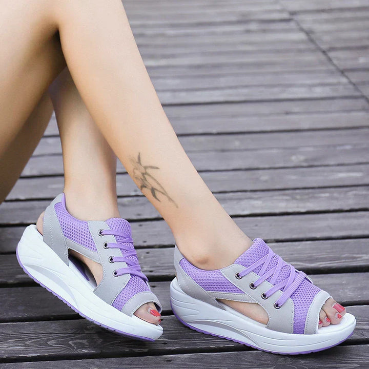 Women’s Lace-Up Sandals – Open Toe – Platform Sole – Breathable Cut-Out Design