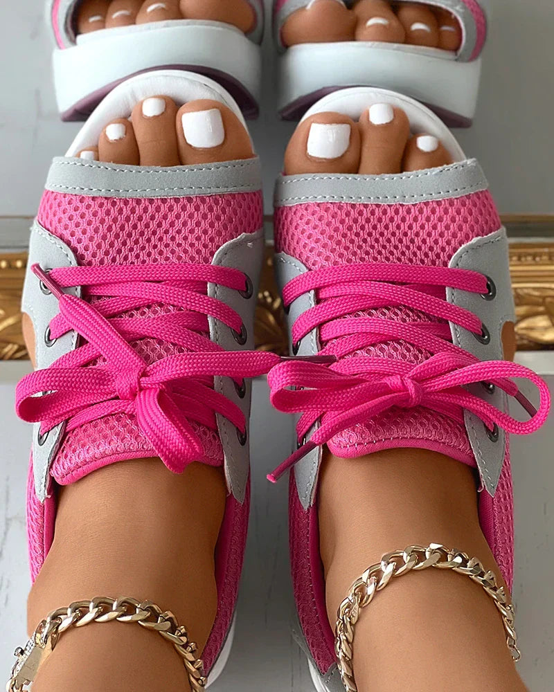 Women’s Lace-Up Sandals – Open Toe – Platform Sole – Breathable Cut-Out Design